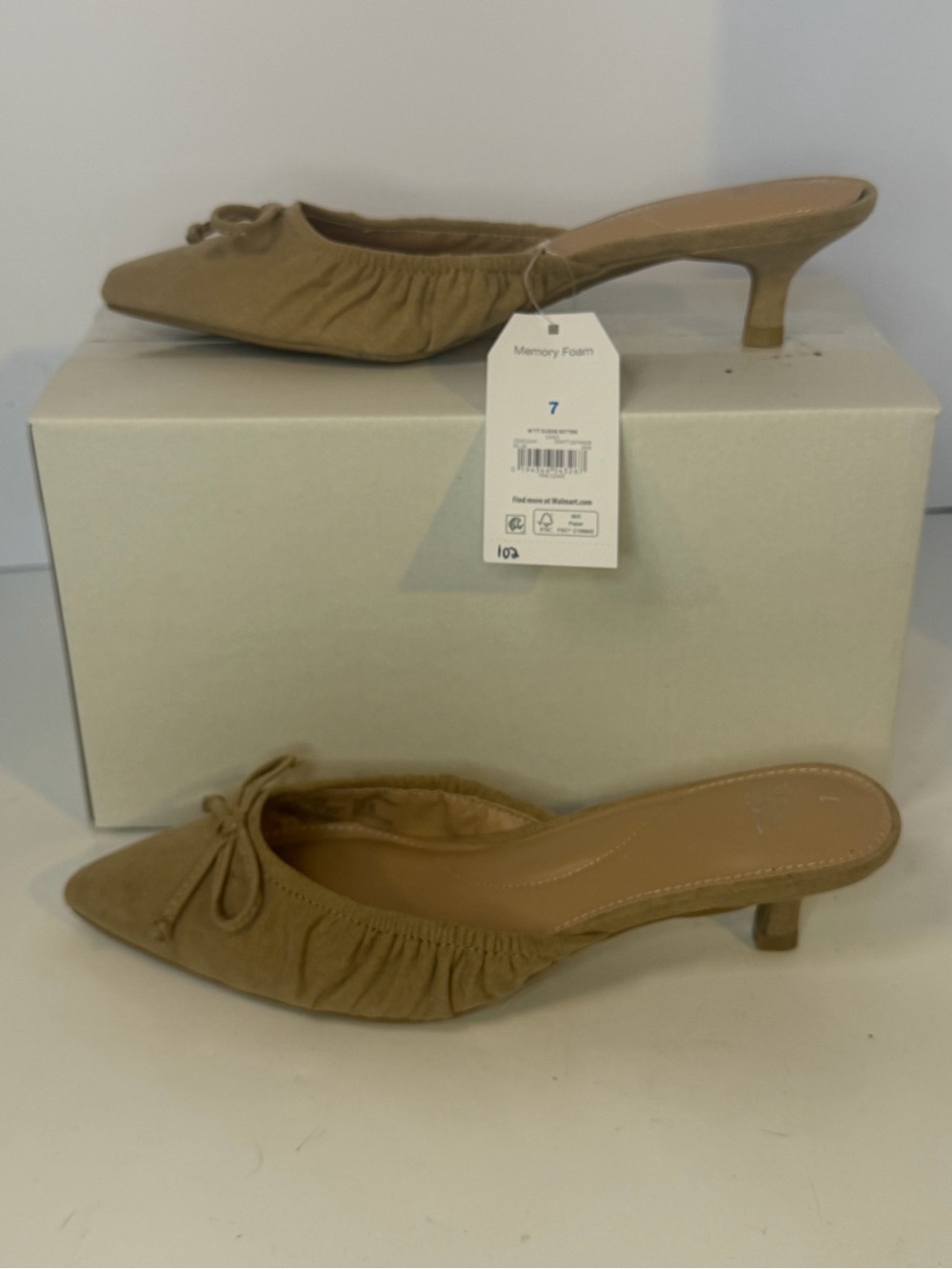 Time and Tru Tan Pointed-Toe Kitten Heel Mules